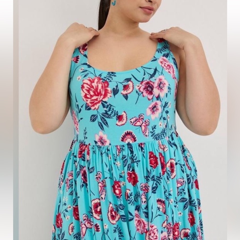 Torrid NWT Plus Size Blue Floral Sleeveless Super Soft Skater Dress size 3